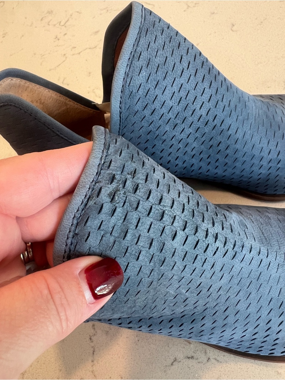 Lucky Brand Women’s Blue Perforated Side-Cut Ankle Bootie - 8/38 - Picture 4 of 11